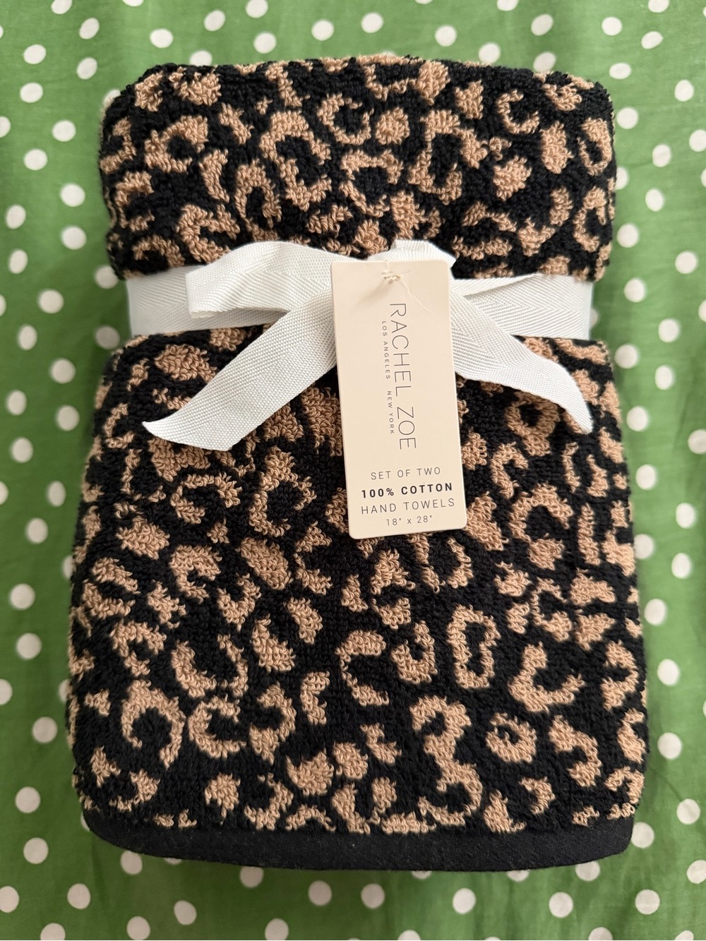 Rachel Zoe Leopard Cheetah Print 100% Cotton Hand Towels Set of 2 Bathroom Decor